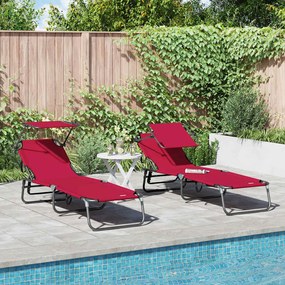 vidaXL Conjunto de espreguiçadeiras dobráveis com canopy vermelho, 600D de tecido Oxford.
