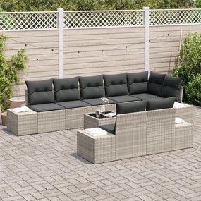 Conjunto de Sofá de Jardim 9 Peças com Almofadas Cinza Rattan