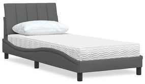 vidaXL Cama com colchão 80x200 cm tecido cinzento-escuro