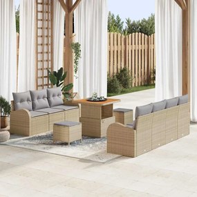 Conjunto de Sofá de Jardim vidaXL 10 Peças com Almofadas Bege Rattan Sintético Acácia