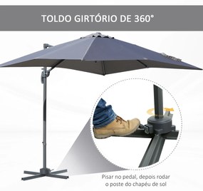 HOMCOM Chapéu de Sol de Jardim 245x245x248cm Chapéu de Sol Excêntrico com Rotação 360° Inclinação de 5 Níveis com Manivela e Ventilação para Pátio Terraço Cinza
