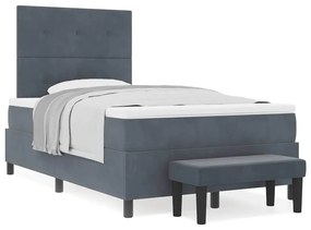 Cama Box Spring com Colchão e Banco Cinza Escuro 120x200 cm Veludo