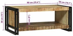 Mesa de Centro 90x50x38 cm Madeira Sólida Rústica
