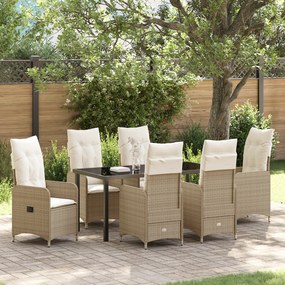 Conjunto de Jantar de Jardim 7 Peças com Almofadas Bege Rattan Sintéti