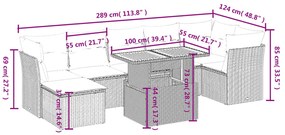 8 pcs conjunto sofás de jardim c/ almofadões vime PE cinzento