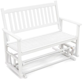 Banco de baloiço de jardim de 2 lugares com assento de ripas macio e seguro e encosto curvo deslizante 126 x 68 x 100 cm Branco