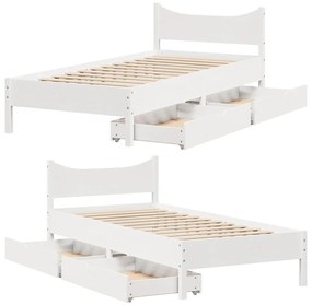 Estrutura de cama com gavetas 90x190 cm pinho maciço branco