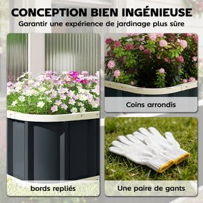 Floreira elevada em aço galvanizado 165 x 52 x 31 cm, canteiro de jardim com bordas dobradas, cinzento escuro