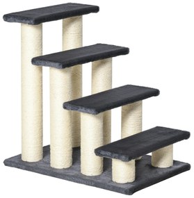 PawHut Escadas para animais de estimação 60x42x61 cm Escadas para gatos pequenos cães mais velhos cobertura macia arranhador estável 4 degraus cinza