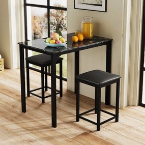 Conjunto de mesa de bar de 3 peças com 1 mesa e 2 bancos de bar estofados com apoio para os pés para sala de jantar, cozinha ou sala de estar, na cor