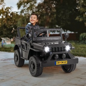 Carro Elétrico para Crianças 12V Jipe com Controlo Remoto 3 Velocidades Luzes LED Música Buzina Preto