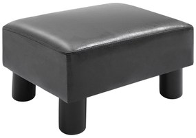 HOMCOM Apoio para os Pés Octomano Banco Pequeno Estofado em Pele Sintética com Assento Acolchoado e Pés de Plástico 40x30x24 cm Preto