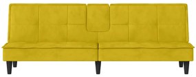 Sofá-cama com suporte para copos veludo amarelo