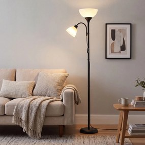 Candeeiro de pé com iluminação direta para o teto e lâmpada de leitura ajustável, 38,5 x 23,5 x 176 cm, preto