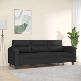 Sofá de 3 lugares 180 cm tecido de microfibra preto