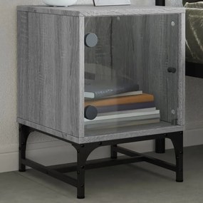 vidaXL Mesa de cabeceira c/ porta de vidro 35x37x50 cm cinzento sonoma