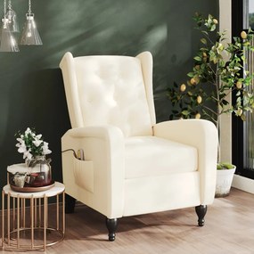 vidaXL Poltrona de massagens reclinável veludo cor creme