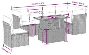 7 pcs conjunto de sofás p/ jardim com almofadões vime PE bege