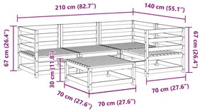 5 pcs conjunto de sofás de jardim pinho maciço castanho-mel