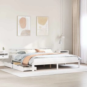 vidaXL Estrutura de cama c/ gavetas 200x200 cm pinho maciço branco
