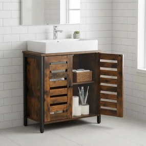 Armário de arrumação para casa de banho para lavatório (NÃO INCLUIDO), com 2 portas de lâminas 30 x 60 x 60 cm castanho-preto