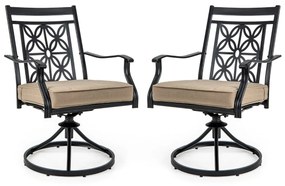 Conjunto de 2 cadeiras giratórias com estrutura metálica e impressão floral para jardim, piscina 70 x 60 x 92 cm Castanho, preto