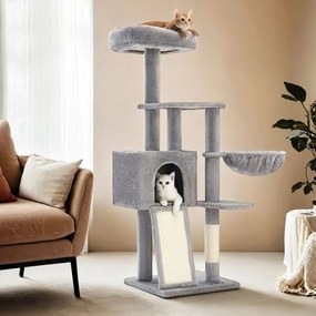 Arranhador para gatos com barra lavável e removível 45 x 40 x 135 cm Cinzento claro