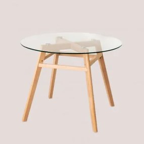 Round Dining Table Ø100 Cm In Glass And Beech Wood Scand Nordic Ø100 Cm - Sklum