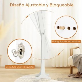Armário para joias com espelho de corpo inteiro e luzes LED 4 ângulos de inclinação ajustáveis 41 x 37 x 146 cm Branco