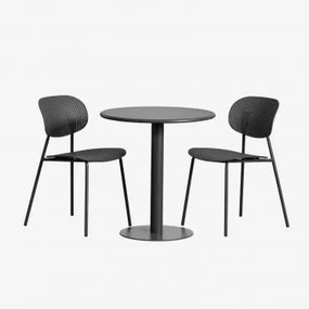 Conjunto De Mesa Redonda Ø70 Cm Mizzi E 2 Cadeiras De Jardim Em Polipropileno E Ferro Tupah Cinza Grafito - Sklum