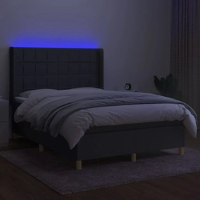 Cama box spring c/ colchão e LED 140x190 cm tecido cinza-escuro