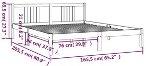 Estrutura de cama 160x200 cm madeira maciça cinzento