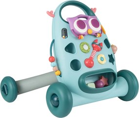 Andador Montessori bebés com Reprodutor Oval Removível Classificador de Formas Maracas Pássaro Deslizante e 2 Giradores Azul