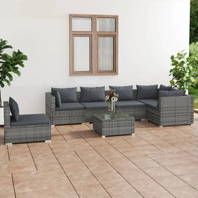 vidaXL 7 pcs conjunto lounge de jardim c/ almofadões vime PE cinzento