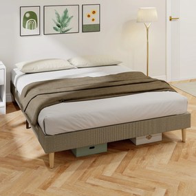 Estrutura de cama de 160 x 200 cm com base de ripas de madeira (COLCHÃO NÃO INCLUIDO), cama de casal estofada em veludo canelado, cinzenta