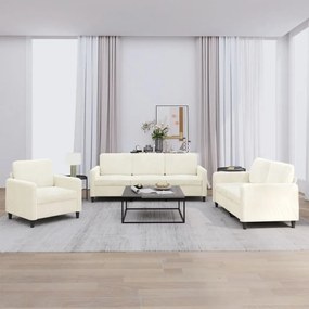 3 pcs conjunto de sofás veludo cor creme