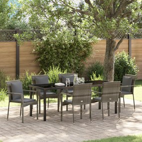 vidaXL Conjunto de Jantar de Jardim com Almofadas Cinza Polirattan