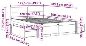 Cama sem colchão 120x200 cm madeira pinho maciça castanho-mel