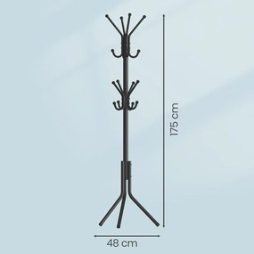 Cabide de metal 48 x 43 x 175 cm com ganchos, para a sala de estar Preto