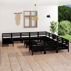 vidaXL 13 pcs conjunto lounge de jardim pinho maciço preto