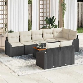 vidaXL Conjunto de Sofá de Jardim com 9 Peças e Almofadas Pretas em Rattan Sintético e Acácia