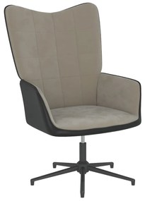 Cadeira de descanso PVC e veludo cinzento-claro