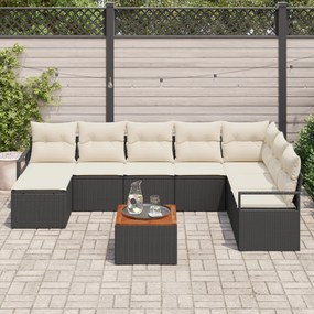 Conjunto de Sofás para Jardim vidaXL 9 Peças com Almofadas Preto Ratta