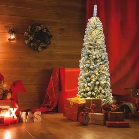 Árvore de Natal com neve de 1,8 m iluminada com 250 luzes LED quentes, 500 ramos e base metálica dobrável Verde