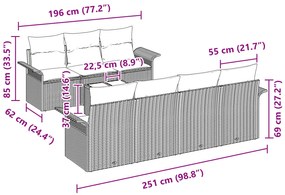 Conjunto de Sofás de Jardim de 8 Peças com Almofadas Cinza Claro Vime