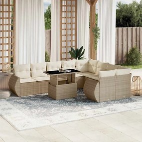 vidaXL 10 pcs conjunto de sofás p/ jardim com almofadões vime PE bege