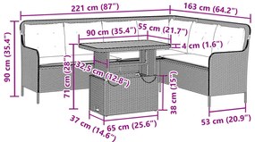 2 pcs conjunto sofás de jardim com almofadões vime PE preto