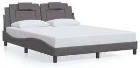 Estrutura de cama c/ luzes LED 160x200cm couro artificial cinza