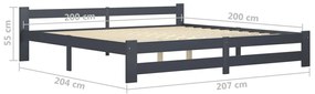 Estrutura de cama 200x200 cm pinho maciço cinzento-escuro