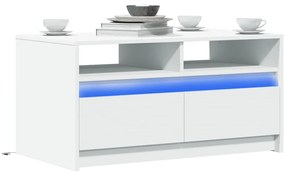 vidaXL Mesa de centro com luzes LED derivados de madeira branco
